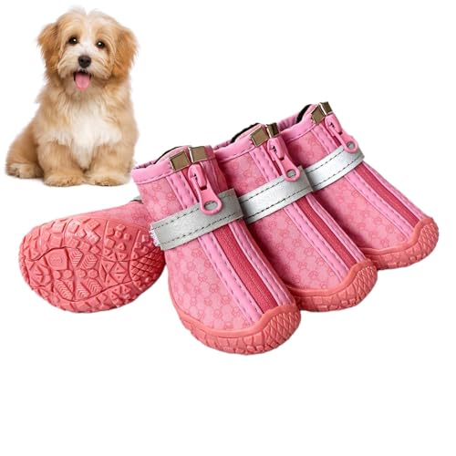 Berriphonia Hundeschuhe, 4pcs Hundestiefel für mittelgroße kleine Hund mit reflektierender Streifen | wasserdichte Nicht -Slip -Sohle -Welpenschuhe modisch für heiße Kältepflaster von Berriphonia