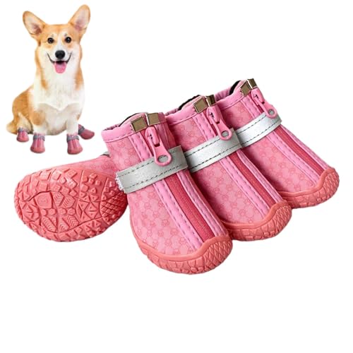 Berriphonia Hundeschuhe | 4pcs Hundestiefel für mittlere kleine Hund mit reflektierender Streifen | wasserdichte Nicht -Slip -Sohle -Welpenschuhe modisch für heiße Kältepflaster von Berriphonia