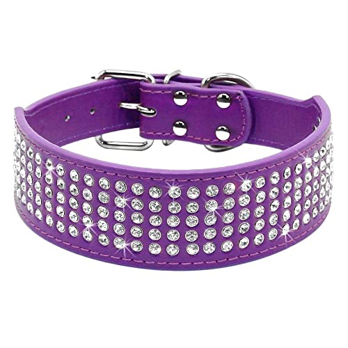 Berry Hundehalsband, 5,1 cm breit, mit 5 Reihen Strasssteine, PU-Leder, Glitzer-Haustier-Halsband von Berry