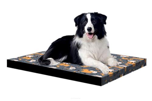 Bertoni Orthopädische Hundematratze, 110 x 80 x 7 cm, Memory-Schaum, Abnehmbarer Bezug, Grau-Orange (XL-80x55x7, Grey-Dogs) von Bertoni