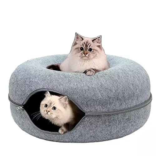 Beruyu Katzenbett, Katzenhaus, Katzenhöhle, Abnehmbares Katzentunnel Katzenspielzeug, Katzennest Filz Rundes Design, Donut Katzentunnelbett für Katzen, Kätzchen und Kaninchen (Hellgrau) von Beruyu