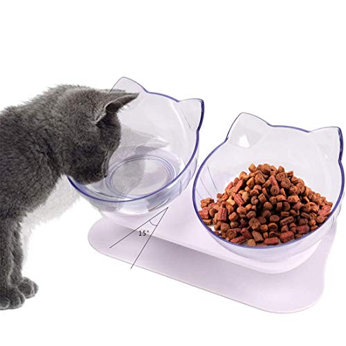 Doppel Cat Bowl mit Hochstand, Katze Schalen Pet Futternapf, 15 ° neigbar Anti-Rutsch-Transparent Katzenfutter und Wasser Bowl, Protect Vertebra Pet Food Wasserschüssel für kleine Hunde und Katzen von BesDirect