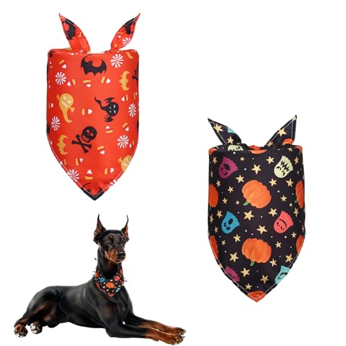 2 Stück Hundekostüm Halloween Halstuch Hund,Halloween Hunde Kostüm Bandana Dog Halskrause Skelett Hundehalstuch Große Halstücher Halskrausen Ghost Halloween-Hund Hundeschal Hundehalloweenkostüme von Besmrpg