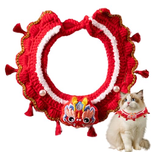 Besreey Dragon Year Katzenhalsband, rot, verstellbar, Drachenjahr, Hunde-Schals, Glück, Mondneujahr, Frühlingsfest, handgestrickt, für Hunde, Haustiere, Katzen, Kaninchen von Besreey
