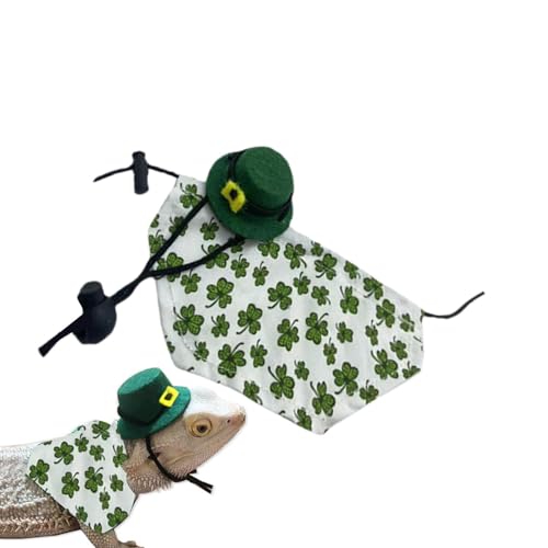 Besreey Echsenkleidung und Hut, Hausplastkostüm,Green Shamrock Muster Feiertagsbandanas und Hut - Irish Festival Cosplay -Kostüm, Kleintieranzug für Echsenhamster Leopard Gecko von Besreey