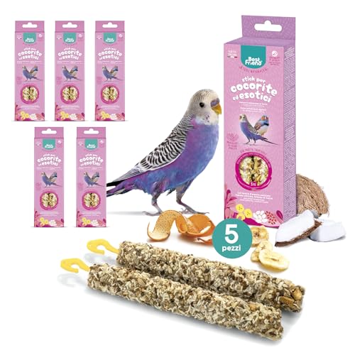 Best Friend - Gebackene natürliche Snacks für Kokorit und exotische Vögel. Leckere Vogelsticks, reich an Vitaminen mit Birkenholz für gesunde Zähne | Tropische Früchte, 5er Pack x 85g von Best Friend