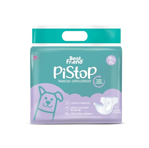 Best Friend - PìStop Einwegwindeln für Hunde. Einweg-Höschen mit super saugfähigen Polymeren. Exzellente Passform und Festigkeit mit Klebeverschluss | L, Taille 55-65 cm. Packung 12 Stück von Best Friend