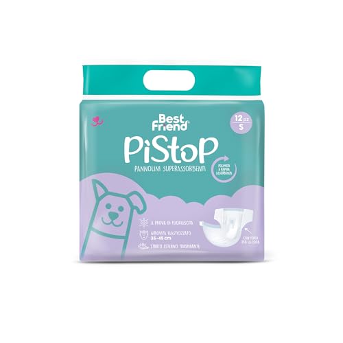 Best Friend - PìStop Einwegwindeln für Hunde. Einweg-Höschen mit super saugfähigen Polymeren. Exzellente Passform und Festigkeit mit Klebeverschluss | S, Taille 35-45 cm. Packung 12 Stück von Best Friend