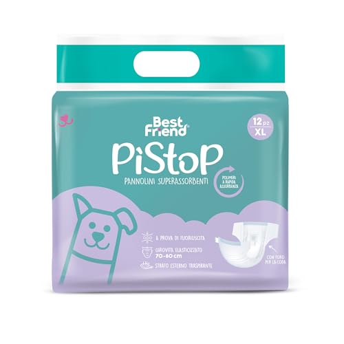 Best Friend - PìStop Einwegwindeln für Hunde. Einweg-Höschen mit super saugfähigen Polymeren. Exzellente Passform und Festigkeit mit Klebeverschluss | XL, Taille 70-80 cm. Packung 12 Stück von Best Friend