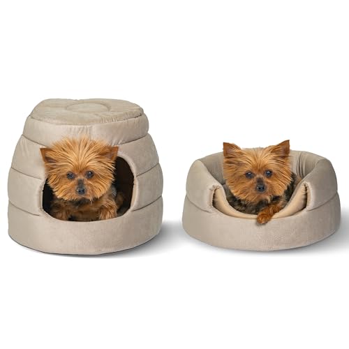 Best Friends by Sheri 2-in-1 Honeycomb Convertible Katzen- und Hundehöhle, Ilan Mikrofaser, Weizen, Standard von Best Friends by Sheri