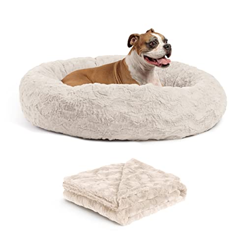 Best Friends by Sheri Calming Lux Donut-Kuschelbett für Katzen und Hunde + Haustier-Überwurfdecke, groß, 91,4 x 91,4 cm von Best Friends by Sheri