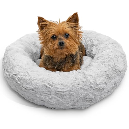 Best Friends by Sheri The Original Beruhigendes Donut-Katzen- und Hundebett in Lux-Fell, Grau, Größe XS, 45,7 x 45,7 cm von Best Friends by Sheri