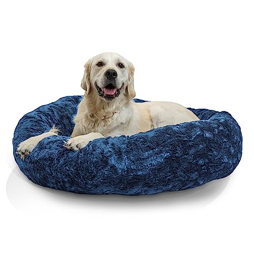 Best Friends by Sheri The Original Calming Donut Katzen- und Hundebett, Lux-Fell, Marineblau, Größe L 91 x 91 cm von Best Friends by Sheri