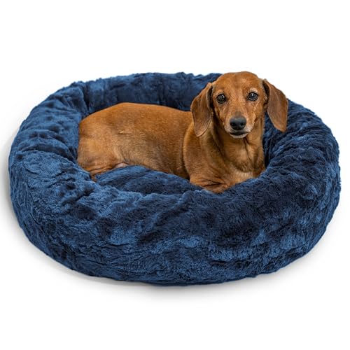 Best Friends by Sheri The Original Calming Donut Katzen- und Hundebett, Lux-Fell, Marineblau, Größe S, 58 x 58 cm von Best Friends by Sheri