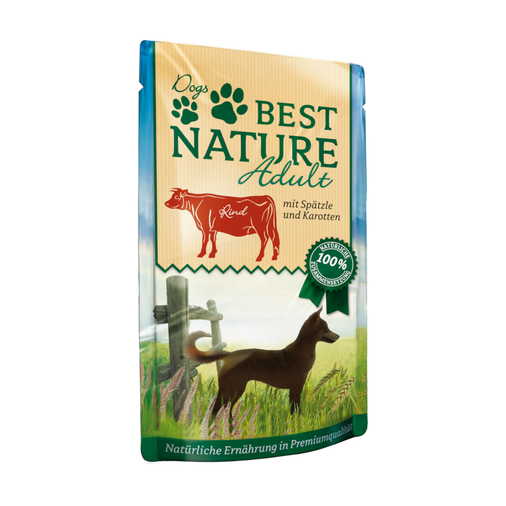 Best Nature Adult Dog 12 x 150 g - Rind & Spätzle Best Nature Adult Dog 12 x 150 g - Rind & Spätzle von Best Nature