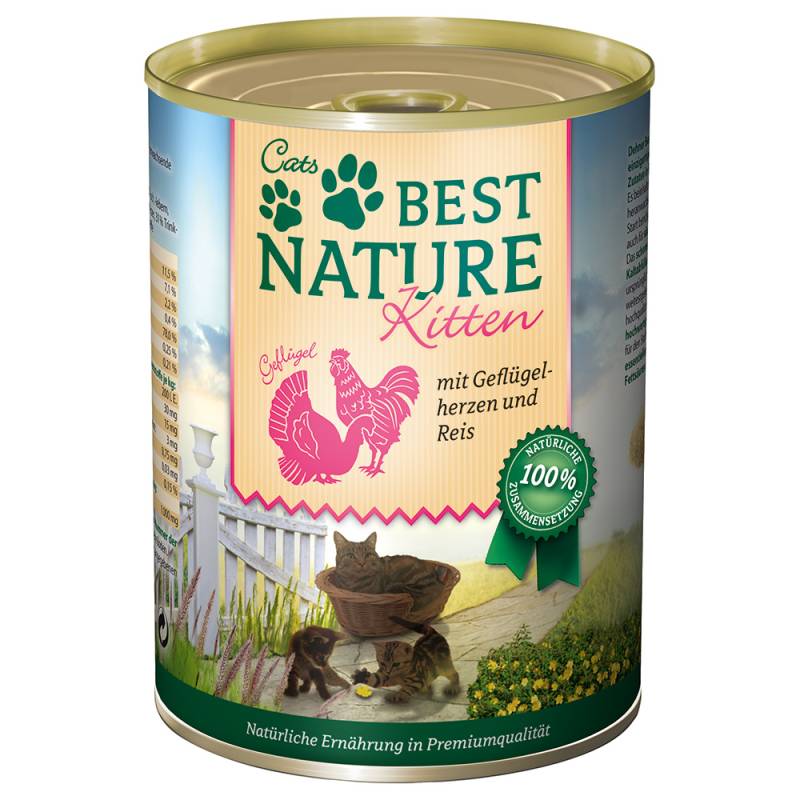 Sparpaket Best Nature Kitten 12 x 400 g - Geflügelherzen & Reis von Best Nature