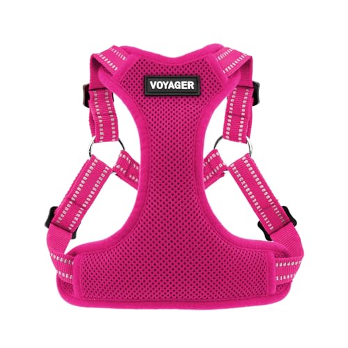 Voyager Verstellbares Hundegeschirr mit Reflektorstreifen by Best Pet Supplies - Strapazierfähige Ganzkörperweste ohne Zugkraft mit Leinen-D-Ring, atmungsaktiv, Fuchsia, size M von Best Pet Supplies