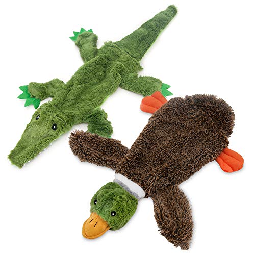 Best Pet Supplies 2-in-1 Stuffless Squeaky Dog Toys with Soft, Durable Fabric for Small and Large Pets, No Stuffing for Indoor Play, Holds a Plastic Bottle, Multicolor/Alligator & Wild Duck, Medium von Best Pet Supplies