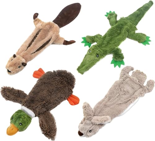 Best Pet Supplies 2-in-1 Hundespielzeug mit Quietschelement, mittelgroß, (Wilde Ente, Hase, Eichhörnchen, Alligator-Paket) (PT07-08-45-47-M) von Best Pet Supplies