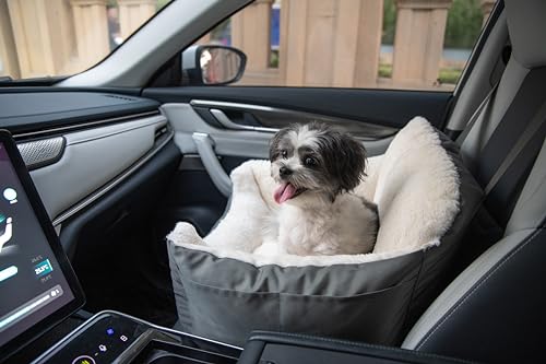 Best Pet Supplies Hunde-Sitzerhöhung für Auto, LKW und SUV, mit weichem Plüschkissen mit hohem Kissen und Wänden, Bequeme Bettwäsche mit sicheren Gurten, Grau von Best Pet Supplies