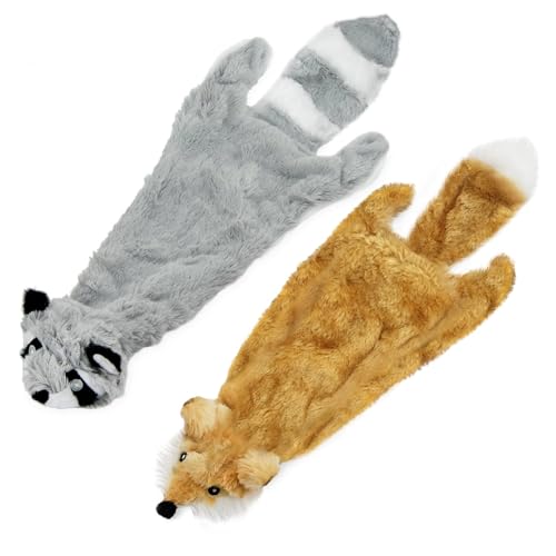 2-in-1 Quietschendes Hundespielzeug mit weichem, strapazierfähigem Stoff für kleine, mittlere und große Haustiere by Best Pet Supplies - Keine Füllung für das Spielen im Haus, Fuchs, Waschbär, size L von Best Pet Supplies