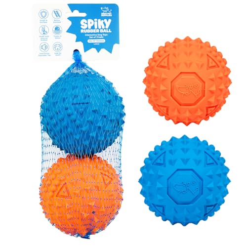 Best Pet Supplies Quietschender Gummiball mit Noppen, langlebig, ungiftig, perfekt für Aggressive Kauer, mit Stacheln für Zahngesundheit, interaktives Hundespielzeug, 2 Stück Blau/Orange(Größe L: von Best Pet Supplies