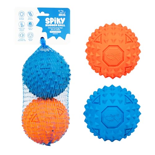 Best Pet Supplies Quietschender Gummiball mit Noppen, langlebig, ungiftig, perfekt für Aggressive Kauer, mit Stacheln für Zahngesundheit, interaktives Hundespielzeug, 2 Stück Blau/Orange (Größe M: von Best Pet Supplies