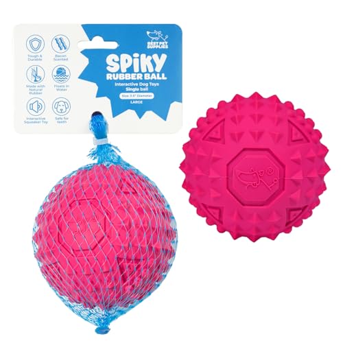 Best Pet Supplies Quietschender Gummiball mit Noppen, langlebig, ungiftig, perfekt für Aggressive Kauer, mit Stacheln für Zahngesundheit, interaktives Hundespielzeug, Fuchsia (Größe L: 8,9 cm) von Best Pet Supplies