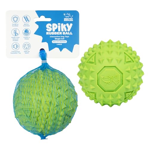 Best Pet Supplies Quietschender Gummiball mit Noppen, langlebig, ungiftig, perfekt für Aggressive Kauer, mit Stacheln für Zahngesundheit, interaktives Hundespielzeug, Grün (Größe L: 8,9 cm) von Best Pet Supplies