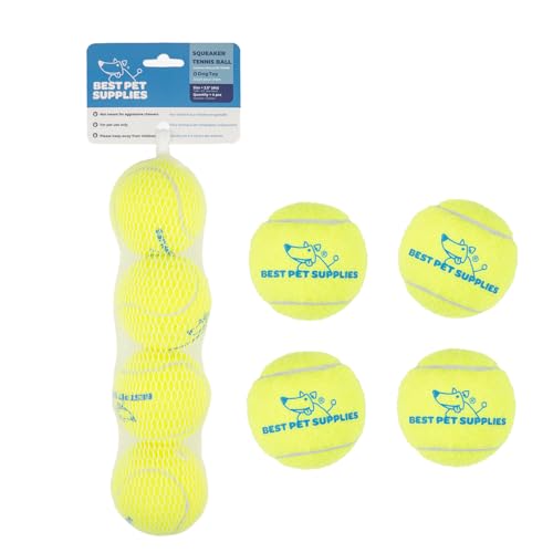 Best Pet Supplies Quietschendes Tennisspielzeug für Hunde, 4er-Pack, robustes interaktives Haustierspielzeug zum Werfen und Apportieren, unterstützt Übung und natürliches Verhaltenstraining, langlebig von Best Pet Supplies