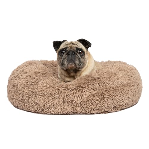 Best Pet Supplies Rundes Donut-Hundebett mit Plüsch-Kunstfellstoff, beruhigendes Anti-Angst-Kissen für Haustiere, rutschfeste Unterseite, weiche, ergonomische Unterstützung, Karamell, 50,8 x 50,8 x von Best Pet Supplies