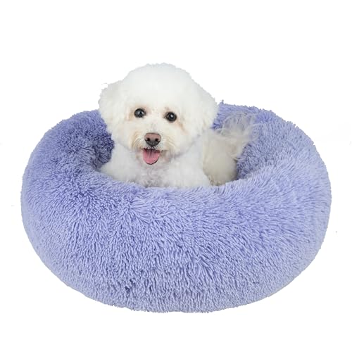 Best Pet Supplies Rundes beruhigendes Hundebett mit Plüsch-Kunstfell-Stoff, Anti-Angst-Kissen für Haustiere, rutschfeste Unterseite, weiche, ergonomische Unterstützung, Lavendel, 50,8 x 50,8 x 15,2 cm von Best Pet Supplies