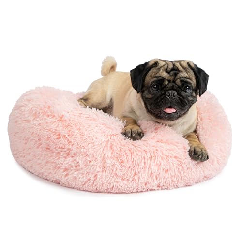 Best Pet Supplies Rundes Donut-Hundebett mit Plüsch-Kunstfellstoff, beruhigendes Anti-Angst-Kissen für Haustiere, rutschfeste Unterseite, weiche, ergonomische Unterstützung, Rosa, 50,8 x 50,8 x 15,8 von Best Pet Supplies