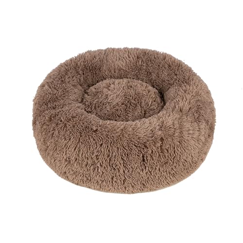 Best Pet Supplies Rundes beruhigendes Hundebett mit Plüsch-Kunstfellstoff, Anti-Angst-Kissen für Haustiere, rutschfeste Unterseite, weiche, ergonomische Unterstützung, Karamell, 61 x 61 x 17 cm von Best Pet Supplies