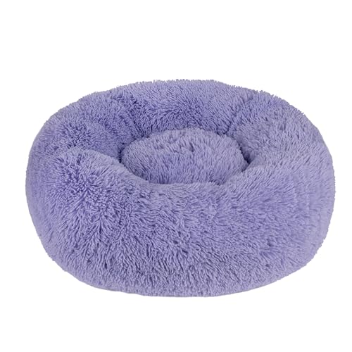 Best Pet Supplies Rundes beruhigendes Hundebett mit Plüsch-Kunstfellstoff, Anti-Angst-Kissen für Haustiere, rutschfeste Unterseite, weiche, ergonomische Unterstützung, Lavendel, 61 x 61 x 17 cm von Best Pet Supplies