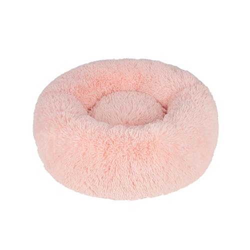 Best Pet Supplies Rundes beruhigendes Hundebett mit Plüsch-Kunstfellstoff, Anti-Angst-Kissen für Haustiere, rutschfeste Unterseite, weiche, ergonomische Unterstützung, Rosa, 61 x 61 x 17 cm von Best Pet Supplies