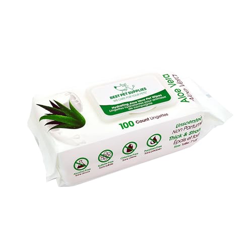 Best Pet Supplies Tierpflegetücher für Hunde und Katzen (100 Stück) by Deodorant auf Pflanzenbasis für Mäntel und trockene, juckende oder empfindliche Haut, Hydratisierende Aloe Vera, Size 20x23 cm von Best Pet Supplies