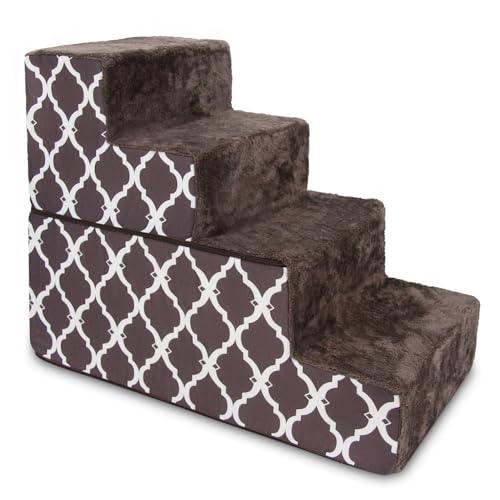 Best Pet Supplies Tragbare Faltbare Schaumstoff-Haustiertreppe für Couch, Sofa und Hochbett, rutschfeste Unterseite, ausgewogener Pfotensicher, brauner Gitterdruck, faltbar, 4-stufig, (H: 55,9 cm) von Best Pet Supplies