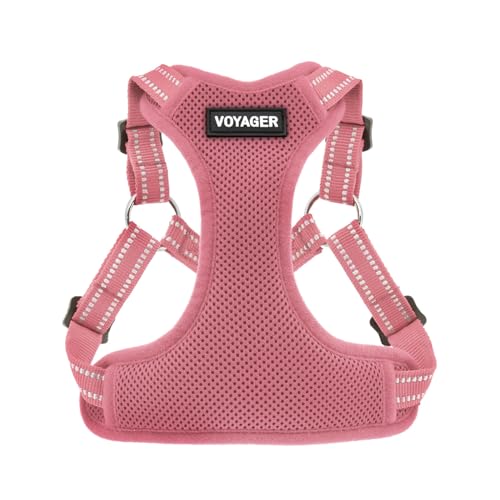 Voyager Verstellbares Hundegeschirr mit Reflektorstreifen by Best Pet Supplies - Strapazierfähige Ganzkörperweste ohne Zugkraft mit Leinen-D-Ring, atmungsaktiv, Rosa, size L von Best Pet Supplies