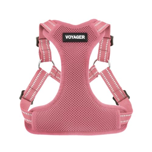 Voyager Verstellbares Hundegeschirr mit Reflektorstreifen by Best Pet Supplies - Strapazierfähige Ganzkörperweste ohne Zugkraft mit Leinen-D-Ring, atmungsaktiv, Rosa, size M von Best Pet Supplies