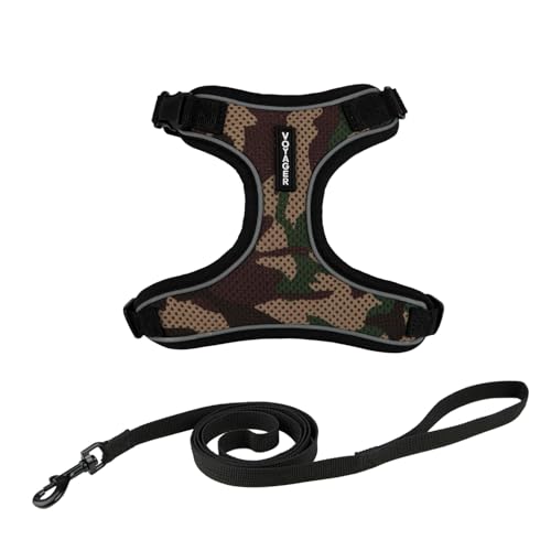 Voyager Katzengeschirr und Leine, Set mit reflektierenden Nähten, Neoprengriff, 1,5 m – unterstützt kleine, mittelgroße und große Katzen, Kätzchen zum Spazierengehen von Best Pet Supplies - Army, XXS von Best Pet Supplies