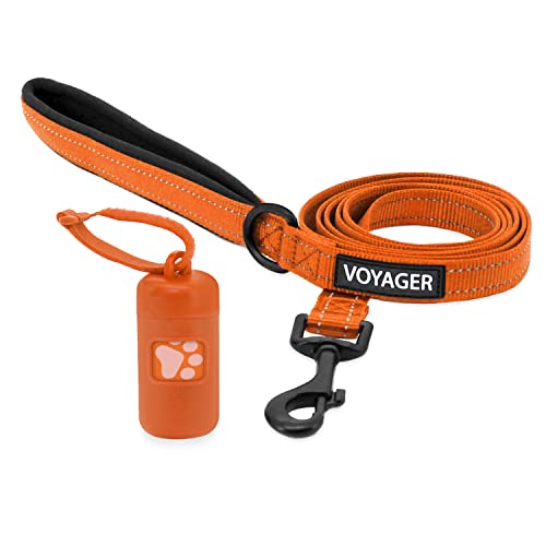 Voyager Reflektierende Hundeleine mit Neoprengriff, 1,5 m und wiederverwendbarem Kunststoffspender, Kotbeutelhalter-Set für Spaziergänge und Outdoor, weich und langlebig, mit Clip, Orange von Best Pet Supplies