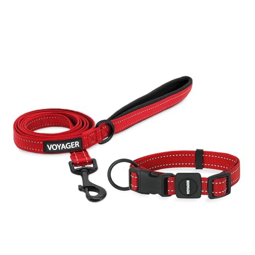 Voyager Reflektierendes Hundehalsband-Set mit Neopren-Griff, unterstützt kleine, mittelgroße und große Rassenwelpen, niedlich und robust zum Spazierengehen, Laufen und Training, Rot, S von Best Pet Supplies