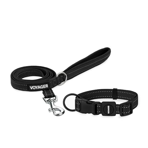 Voyager Reflektierendes Hundehalsband-Set mit Neopren-Griff, unterstützt kleine, mittelgroße und große Rassenwelpen, niedlich und robust zum Spazierengehen, Laufen und Training, Schwarz, M von Best Pet Supplies