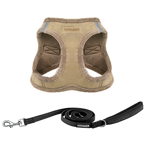 Voyager Step-in Plush Dog Harness - Soft Plush Step In Vest Harness for Small and Medium Dogs by Best Pet Supplies - Latte Suede (Leash Bundle), S (Chest 36,8-40,6 cm) von Best Pet Supplies