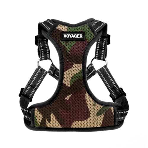 Voyager Verstellbares Hundegeschirr mit Reflektorstreifen by Best Pet Supplies - Strapazierfähige Ganzkörperweste ohne Zugkraft mit Leinen-D-Ring, atmungsaktiv, Armee, size L von Best Pet Supplies