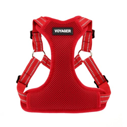 Voyager by Best Pet Supplies Hundegeschirr aus Netzstoff, verstellbar, reflektierend, 3M-Paspelierung, Rot (passender Rand), M von Best Pet Supplies