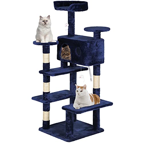 BestPet 54 Zoll Katzenbaumturm mit Katzenkratzbaum, Mehrstufige Katzenwohnung für drinnen Katzen stehen Wohnmöbel Kätzchen Aktivitätsturm mit lustiges Spielzeug für Kätzchen Haustier von BestPet