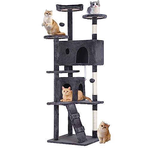 BestPet Kratzbaum, Turm für Indoor-Katzen, mehrstufiges Katzenmöbel, Aktivitätszentrum mit Kratzbäumen, Ständer, Haus, Katzenhütte mit lustigem Spielzeug für Kätzchen, Haustierspielhaus, 177,8 cm, von BestPet