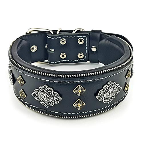 Bestia™ "Aztec Echtleder Hundehalsband für große Hunde. 100% Leder. Weich gepolstert. 6,3 cm breit. Einzigartiges Design und Qualität! von Bestia